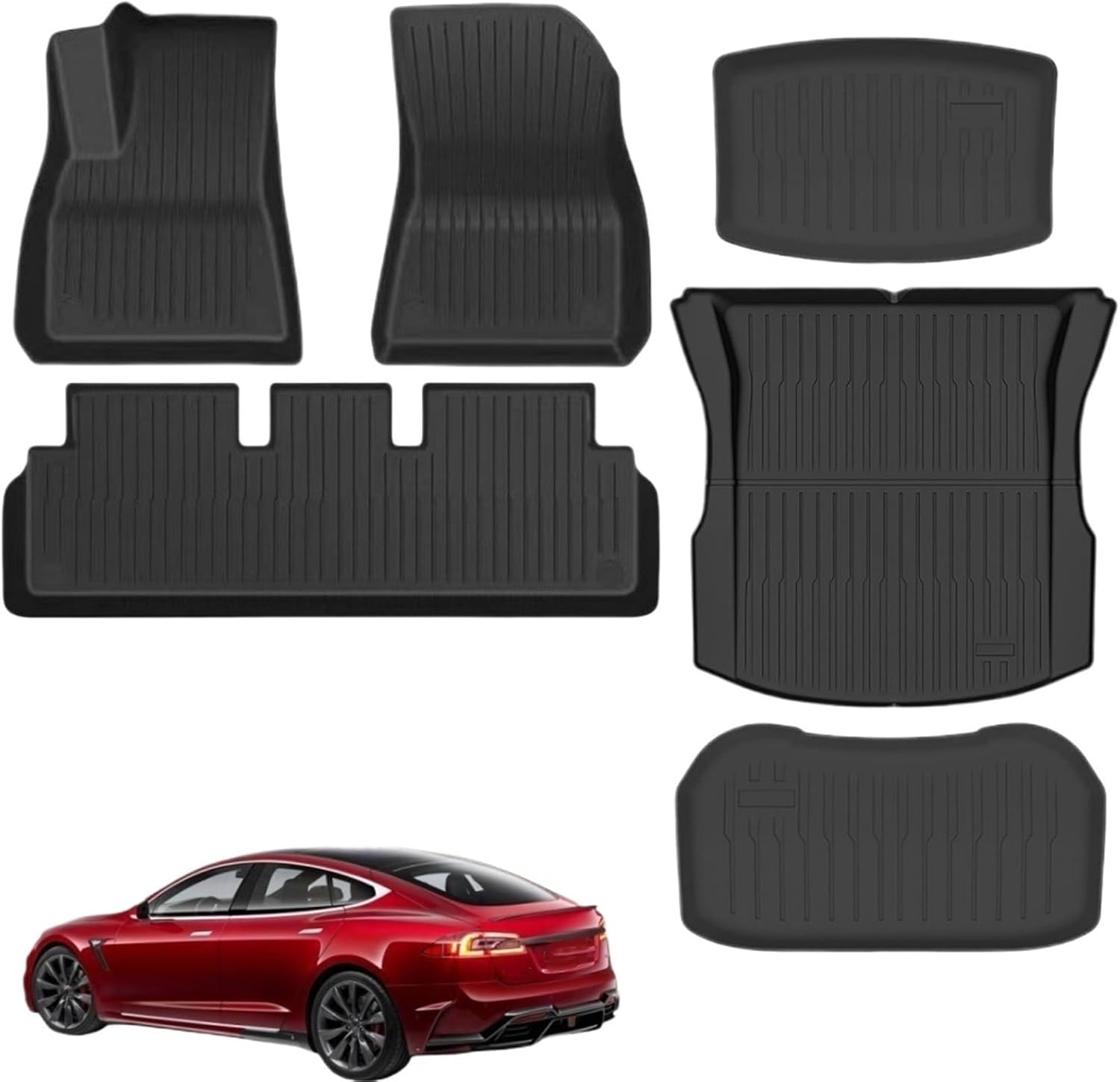 Compatible with Tesla Model 3 Highland 2024 TPE Floor Mats,RHD LHD All Weather Floor Mats Waterproof Anti Scratch Trunk Mat Cargo Liners(LHD STW 6pcs)