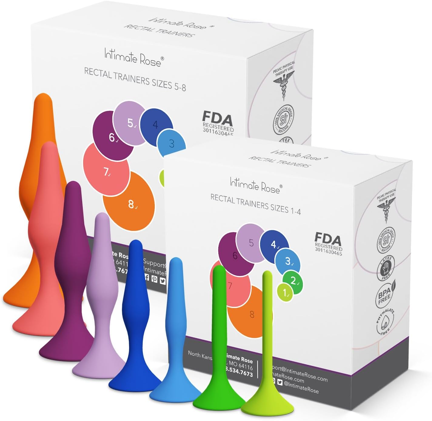 Rectal Dilator Trainer Set for Men and Women – Pelvic Floor Therapy Tool - Medical Grade Silicone, FDA Registered - 8-Pack, Sizes 1-8