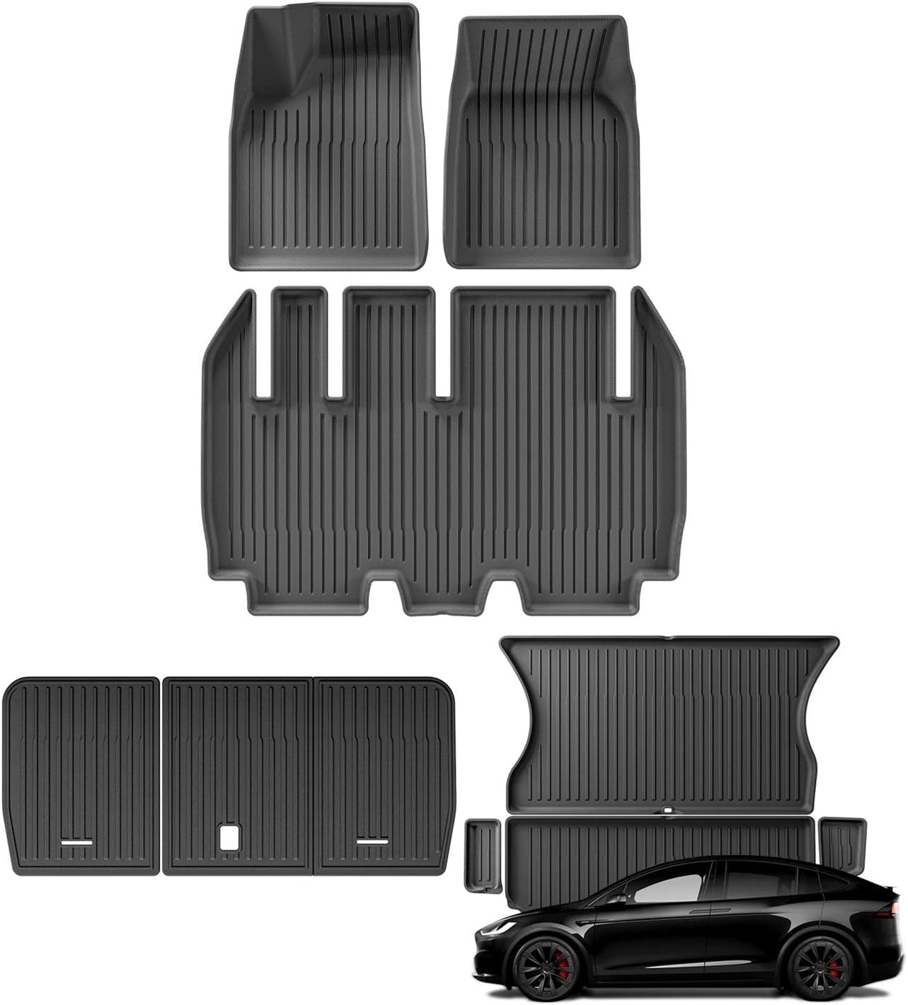 Compatible for Tesla Model X 2024 5/6/7 Seat TPE 3D Car Floor Mats Cargo Liner Trunk Pad Waterproof Protective Left Rudder(6seats Trunk)