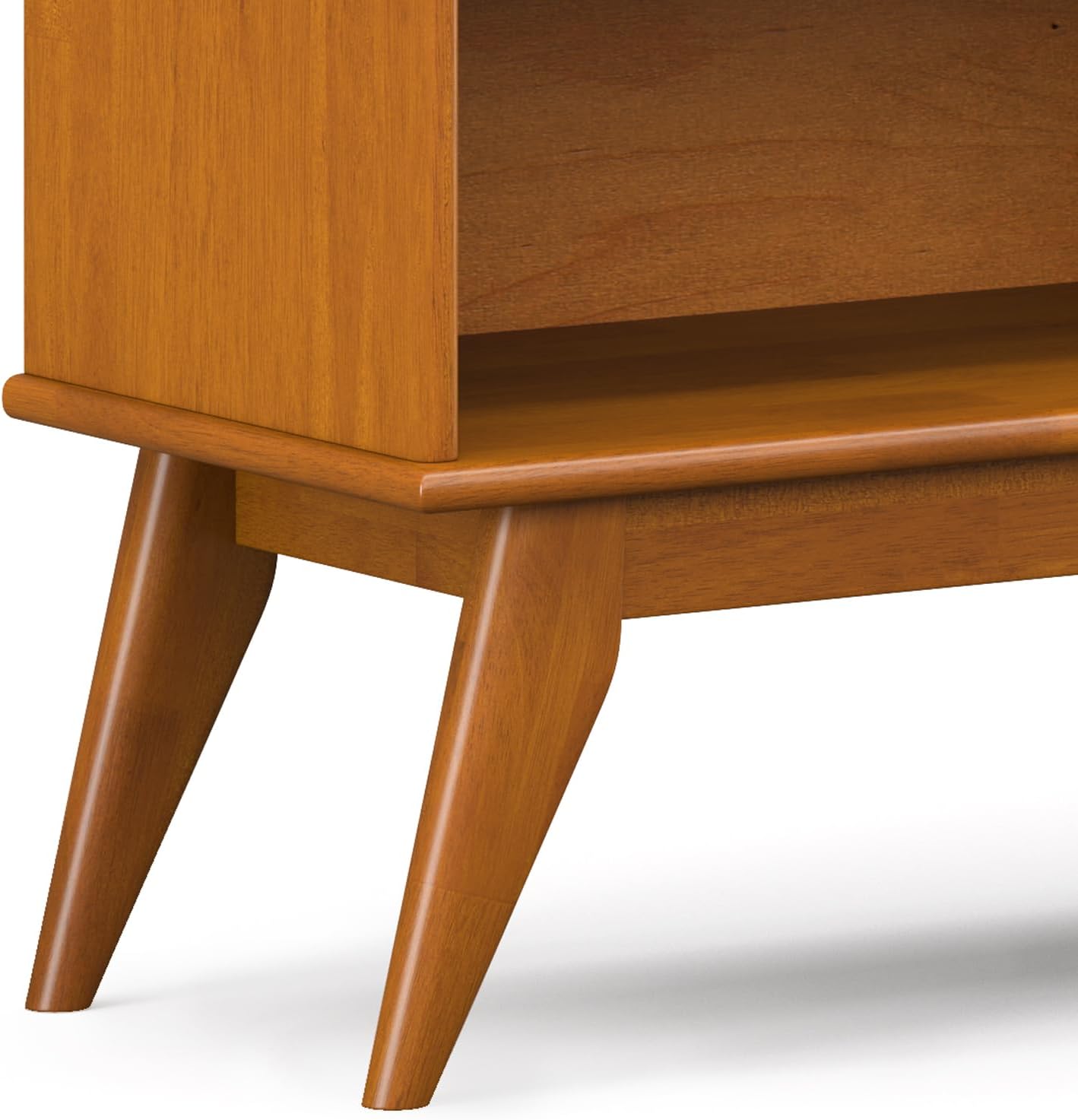 SIMPLIHOME Draper Bookcase - 30 inch Tall Solid Wood Low Bookshelf in Teak Brown, Mid-Century Modern Storage for Living Room, Study Room or Office with Tapered Legs and Wide Open Shelves