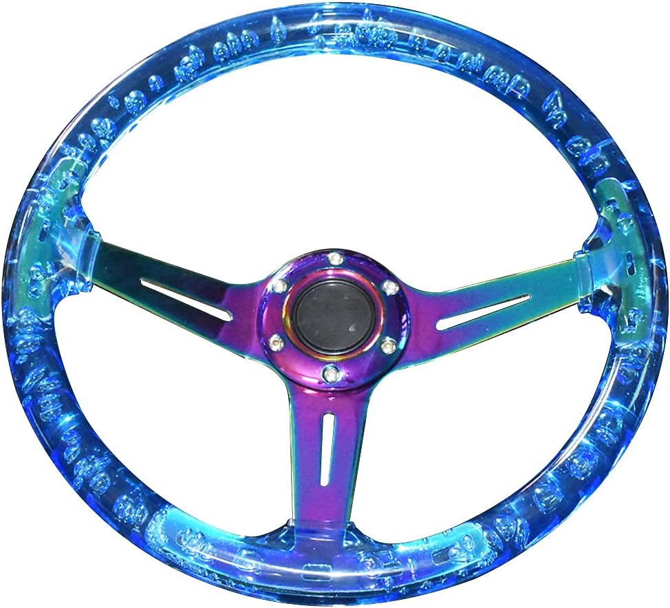 Car Steering Wheel,Universal 350mm/13.8 Inch Steering Wheel Deep Dish 6 Bolt Sports Drifting Steering Wheel with Horn Button and Screws for Most Vehicles,Dark Blue Colorful