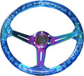Car Steering Wheel,Universal 350mm/13.8 Inch Steering Wheel Deep Dish 6 Bolt Sports Drifting Steering Wheel with Horn Button and Screws for Most Vehicles,Dark Blue Colorful
