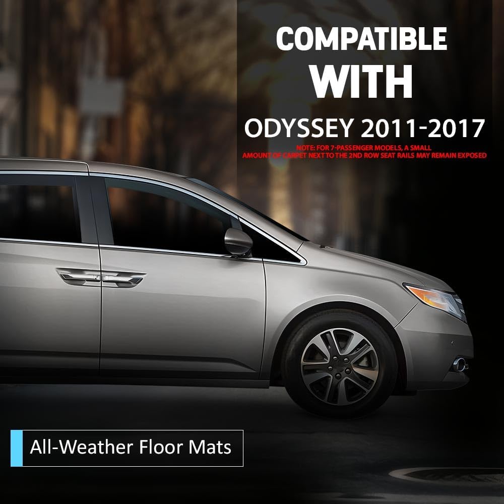 ALLGOOD TPE All Weather Car Floor Mats Compatible with Honda Odyssey 2011-2017 2PCS 3 Row Floor Liners for Car Black