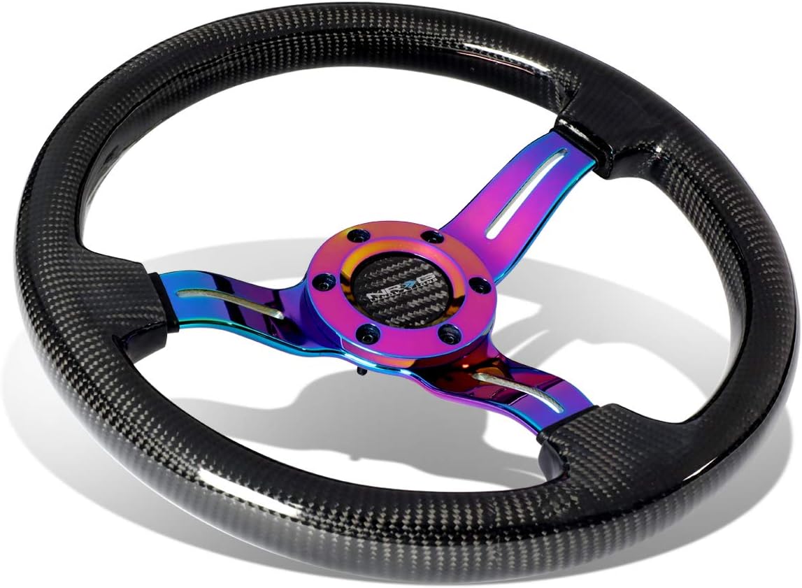 NRG Innovations NRG-ST-010MC-CF Carbon Fiber Steering Wheel 350mm 1.5' Deep Dish with Neochrome Center Spoke