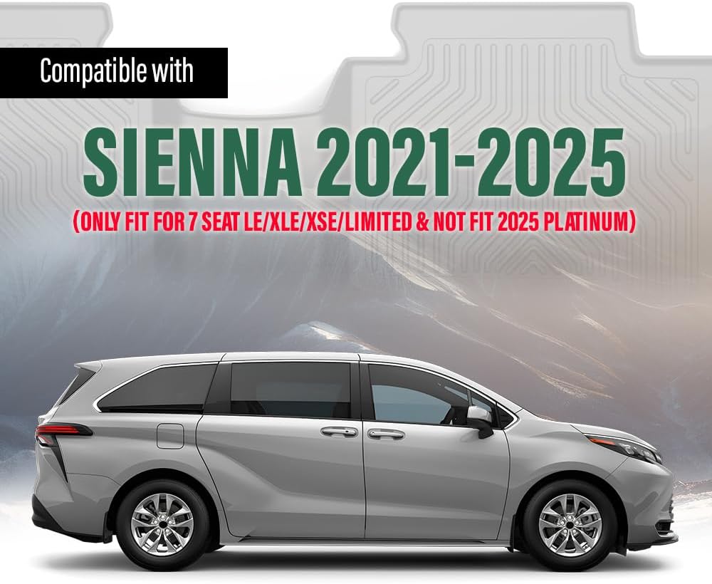 GRAND ORANGE TPE Floor Mats Fit Toyota Sienna 2021-2025(Only for 7 Seat LE/XLE/XSE/Limited & Not Fit 2025 Platinum), 1st & 2nd Row All Weather Protection Floor Liners,alfombras para carro 4PCS