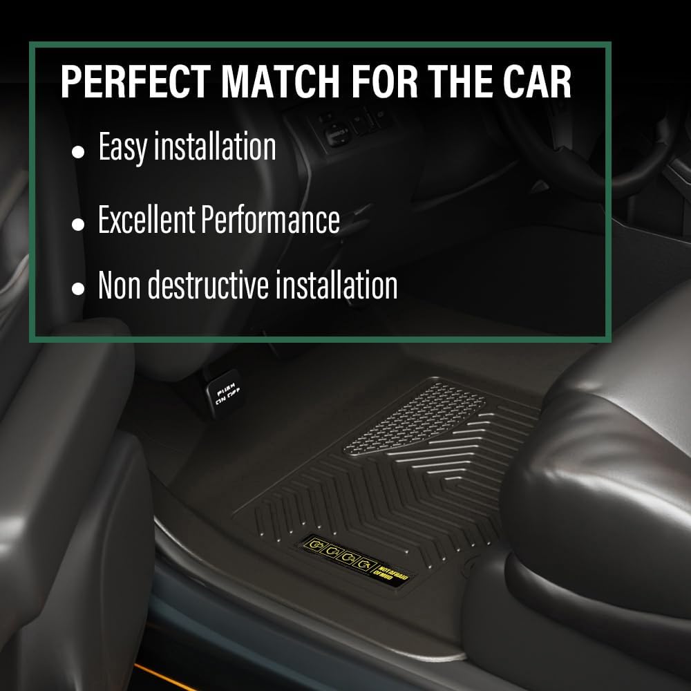 GRAND ORANGE 1st & 2nd Row Black 2PCS Floor Mats Fit Chevy Silverado GMC Sierra 1500 Double Cab 2019-2024 TPE All Weather Protection Interior Accessories Floor Liners Black Alfombras para Carro