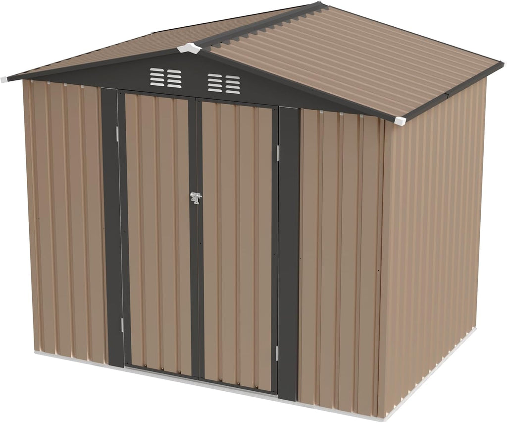 7.4FT x 5.3FT Storage Garden shed with Apex Roof for Patio Backyard use Galvanized Steel Tool Sheds Storage House