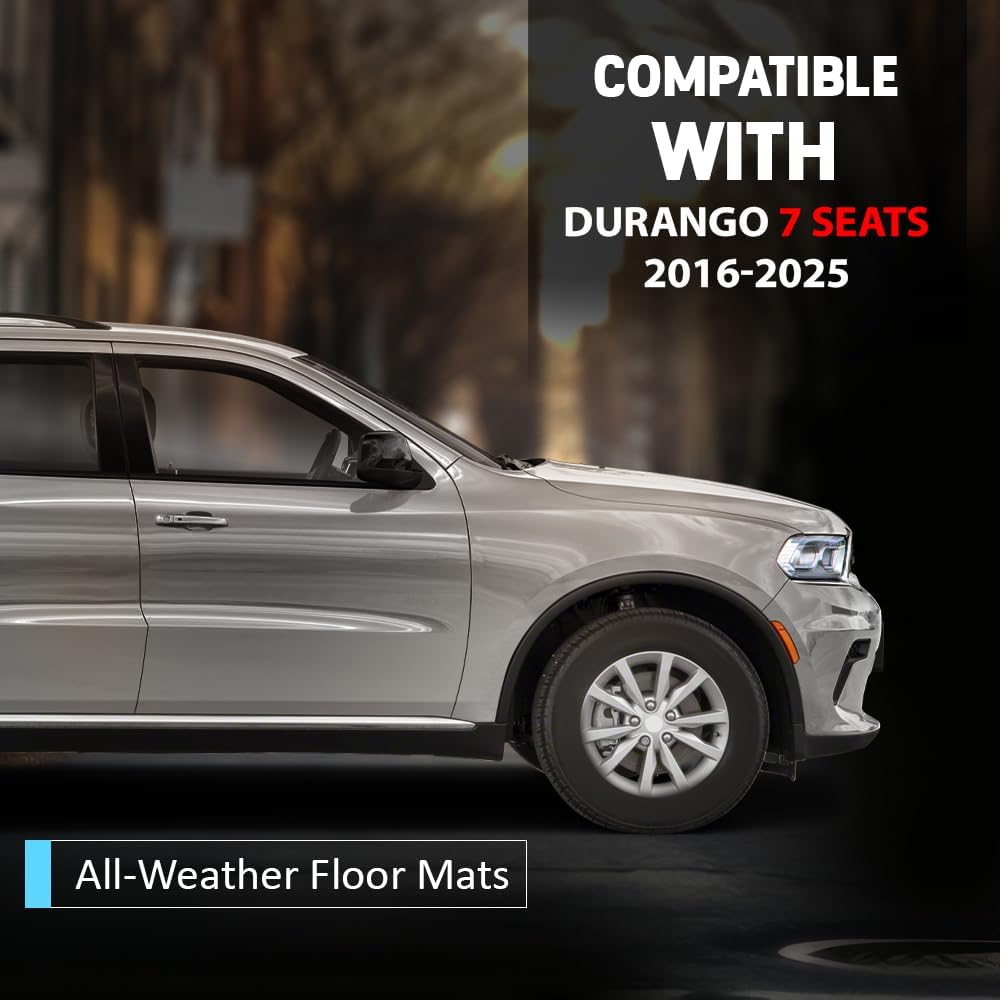 ALLGOOD TPE All Weather Car Floor Mats Fit Dodge Durango 7 Seats 2016-2025 7PCS Floor Liners for Car Black