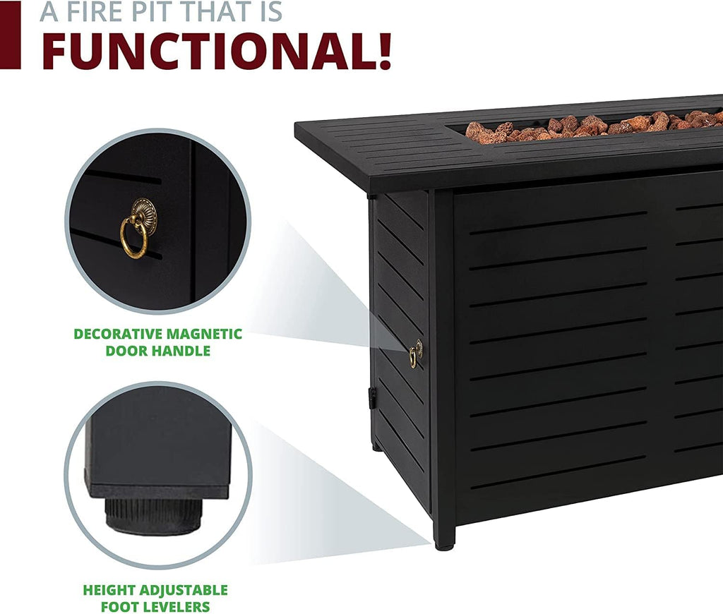 42' Outdoor Propane Fire Pit Table, Patio Rectangular Gas Fire Pit 2 in 1 Coffee Table with Firepit, 50,000 BTU, Waterproof Cover, Powder-Coated Stainless Steel with Lava Rock, CSA Certified