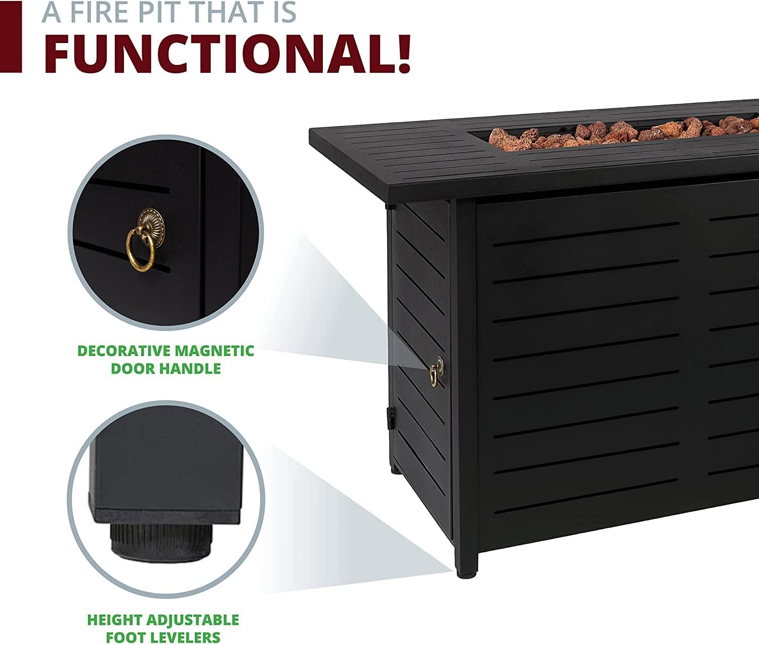 42' Outdoor Propane Fire Pit Table, Patio Rectangular Gas Fire Pit 2 in 1 Coffee Table with Firepit, 50,000 BTU, Waterproof Cover, Powder-Coated Stainless Steel with Lava Rock, CSA Certified