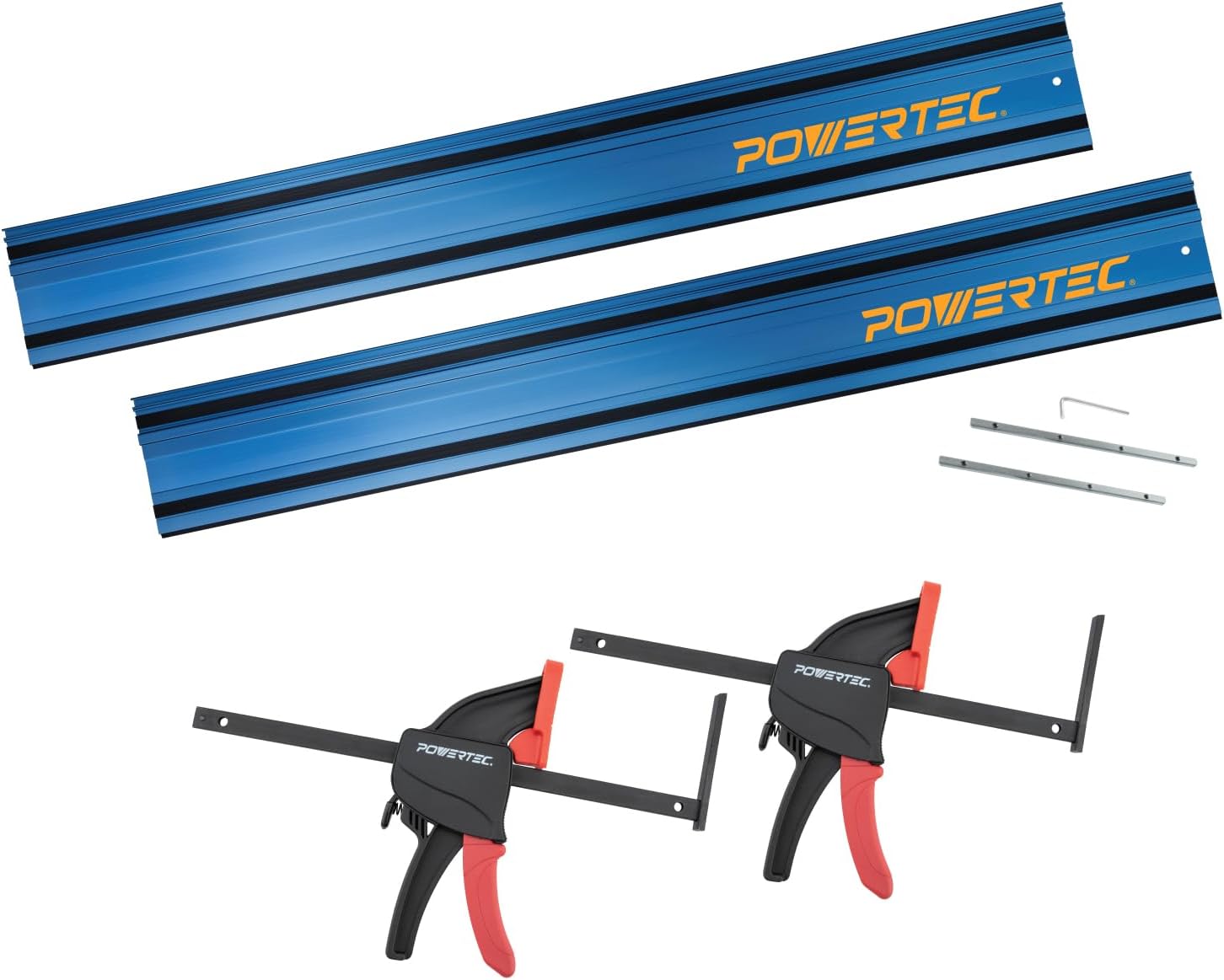 POWERTEC 72460 110' Track Saw Guide Rail Joining Set for Milwaukee Track Saws w/Quick Release Clamps for Woodworking Projects