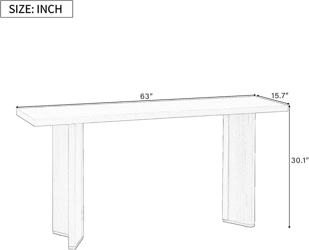Ball & Cast 63' Pine Veneer Console Table, Modern Entryway Table with Geometric MDF Legs, Narrow Sofa Table for Living Room, Hallway & Study, Black Finish