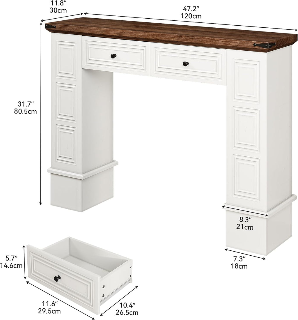 YITAHOME Farmhouse Console Table for Entryway with Storage, Narrow Long Sofa Table Furniture with Non-tip Kit, Behind Couch Table for Hallway, Living Room & Bedroom, Off White & Walnut