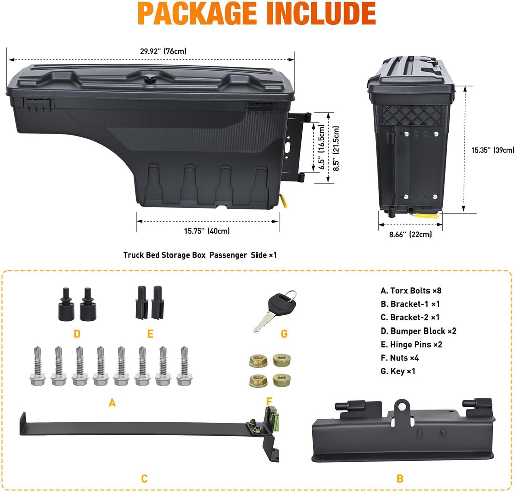 Nilight Truck Bed Tool Box Passenger Side Truck Tool Box Fit for Chevy Silverado GMC Sierra 1500 2500 3500 2007-2018 ABS Swing Case Truck Bed Storage Box w Lockable Lid Waterproof Wheel Well Toolbox