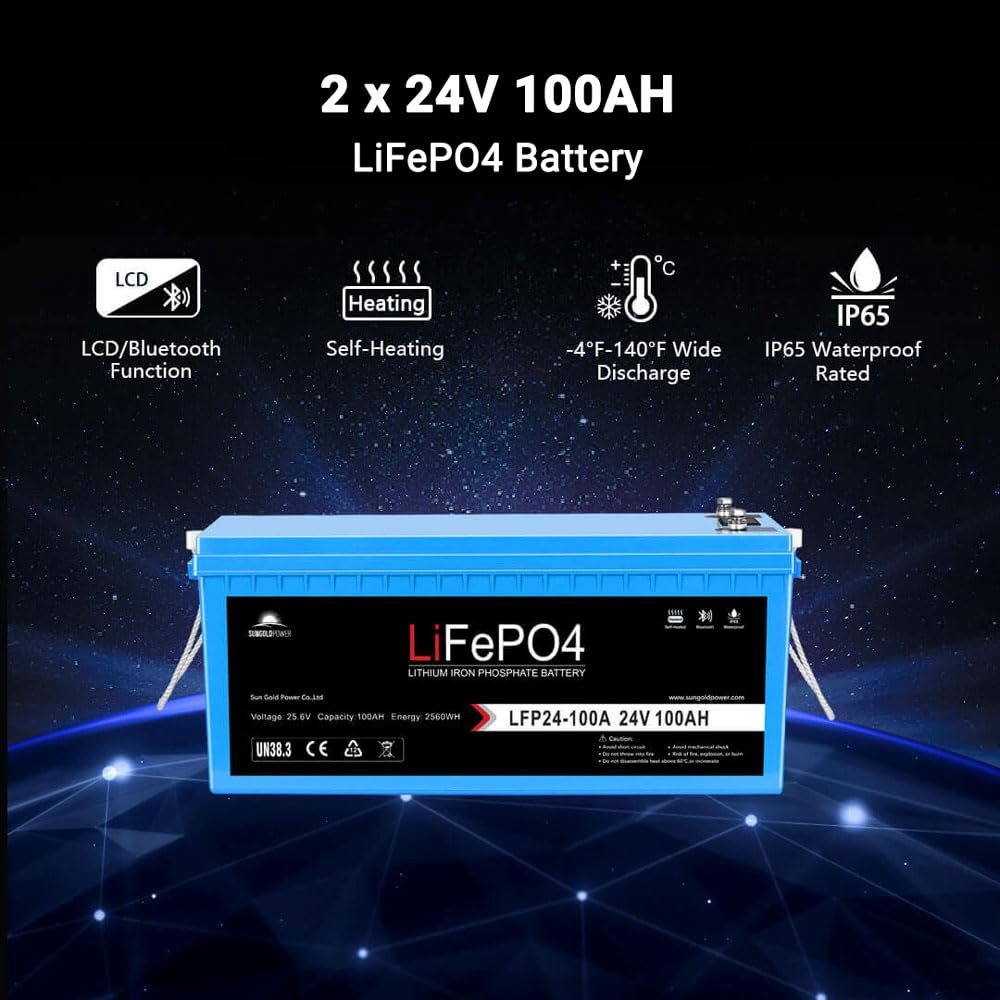 SUNGOLDPOWER Solar kit 3000W Solar inverter DC 24V to AC 120V, with 2pcs 24V 100Ah LifePO4 battery, 4x200W solar panels,Mount Z-Brackets and PV cable,for Household,Tiny house,Off grid system SGKT-3PRO