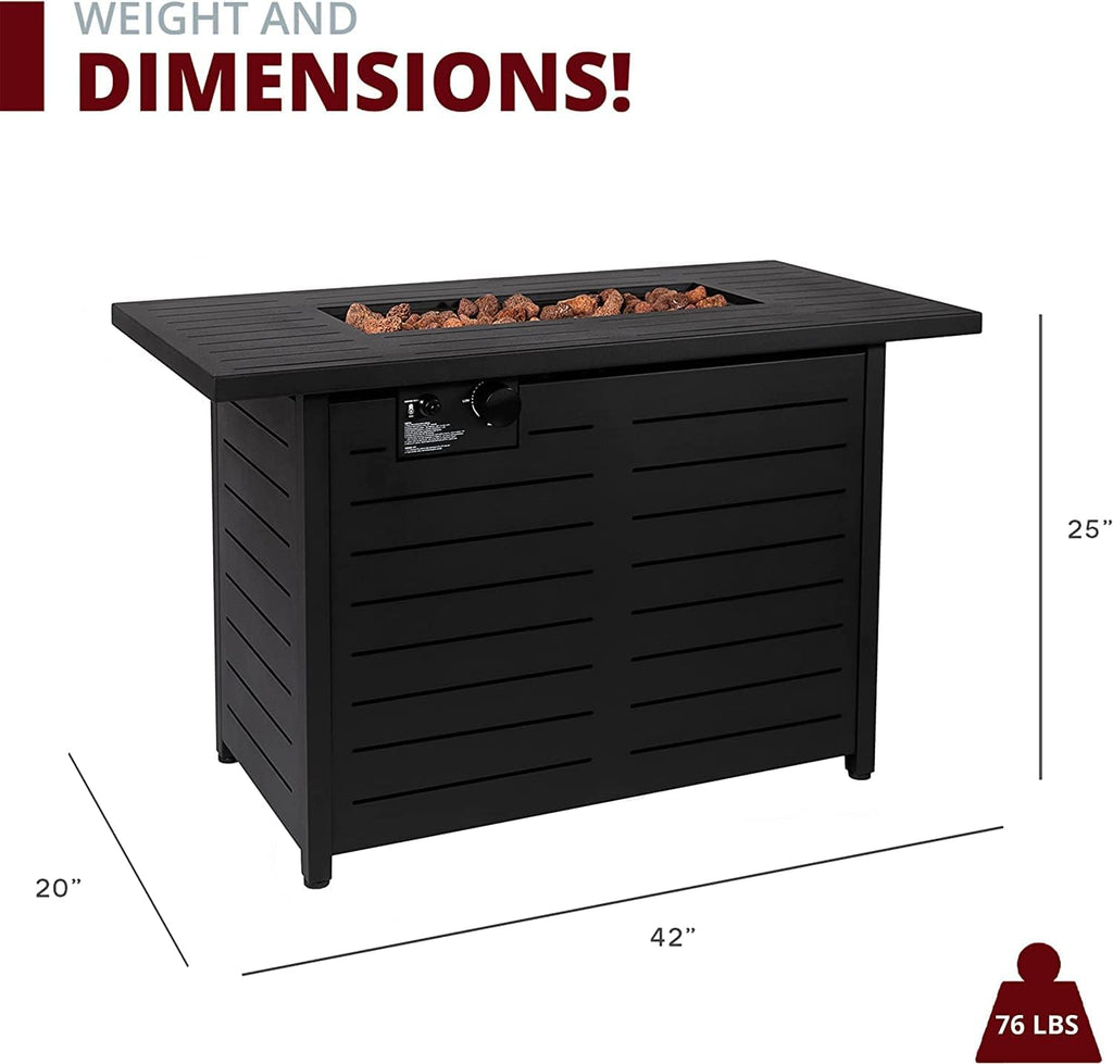42' Outdoor Propane Fire Pit Table, Patio Rectangular Gas Fire Pit 2 in 1 Coffee Table with Firepit, 50,000 BTU, Waterproof Cover, Powder-Coated Stainless Steel with Lava Rock, CSA Certified