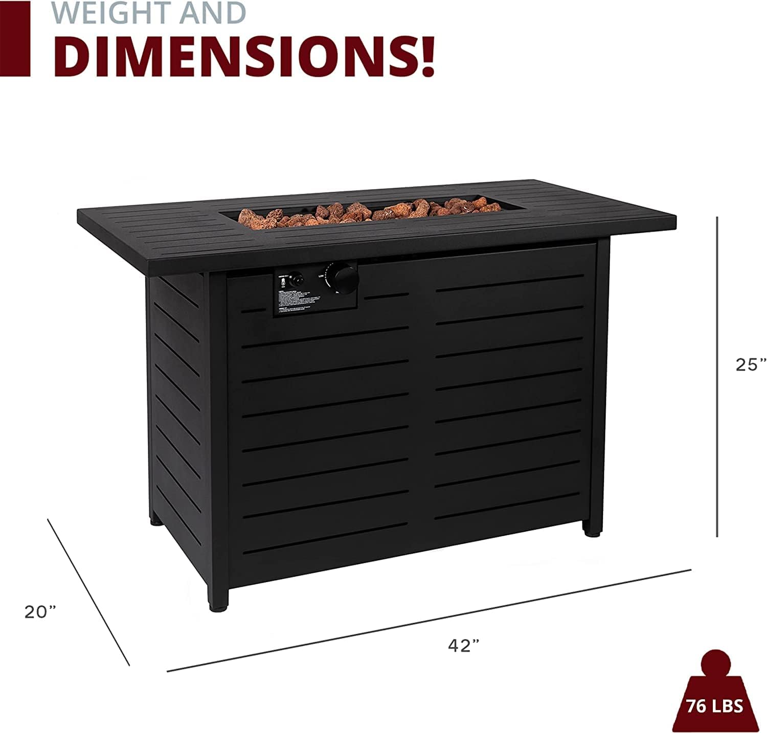 42' Outdoor Propane Fire Pit Table, Patio Rectangular Gas Fire Pit 2 in 1 Coffee Table with Firepit, 50,000 BTU, Waterproof Cover, Powder-Coated Stainless Steel with Lava Rock, CSA Certified