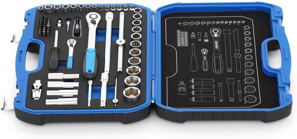 GEDORE 69-piece Socket spanner set, 1/4' + 1/2', Tool, Sockets ratchet bits, for carmotive, 19 BMC 20, Blue