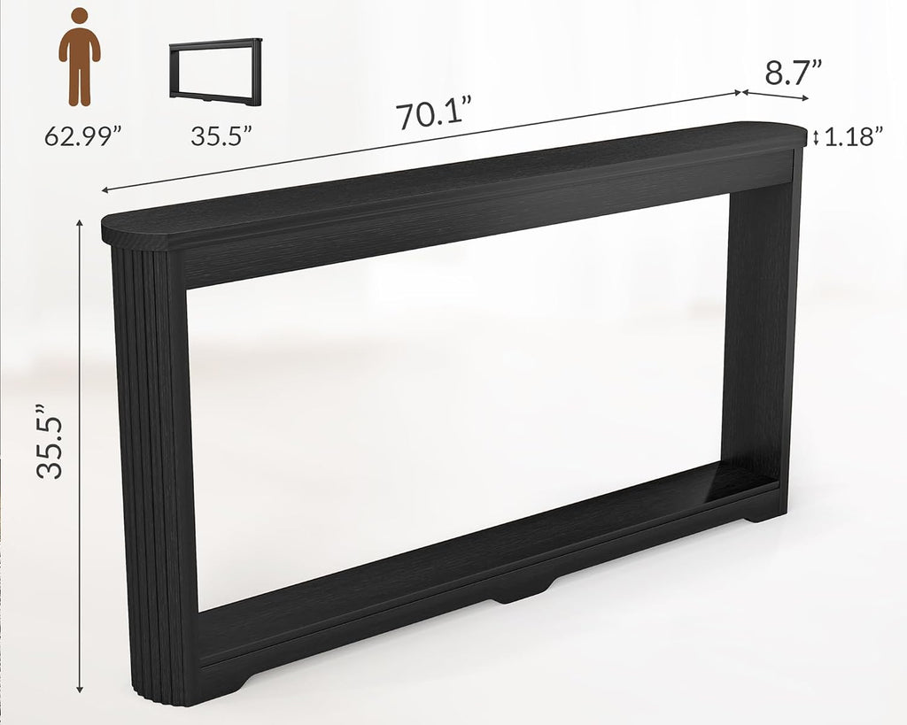 Rovibek Modern 70 Inch Entryway Table Narrow - Behind Sofa Table Narrow, 8 Inch Deep Console Table Behind Couch with Open Storage, Black Entryway Table for Hallway, Foyer, Living Room