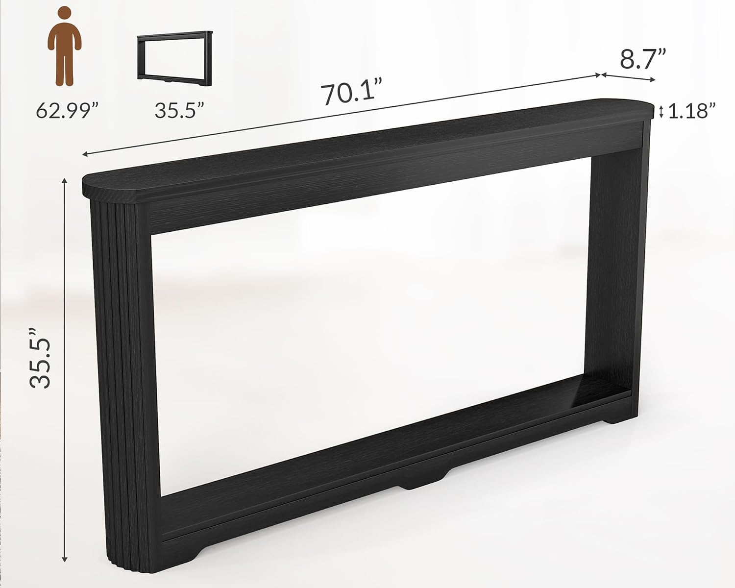 Rovibek Modern 70 Inch Entryway Table Narrow - Behind Sofa Table Narrow, 8 Inch Deep Console Table Behind Couch with Open Storage, Black Entryway Table for Hallway, Foyer, Living Room