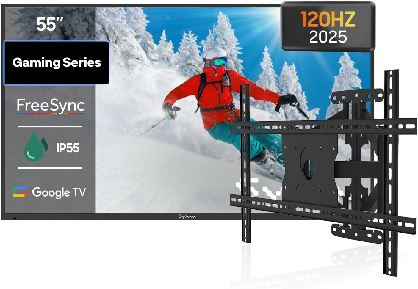 SYLVOX Bundle: 55' 120Hz Waterproof Outdoor TV (2025 Gaming Series) & Wall Mount