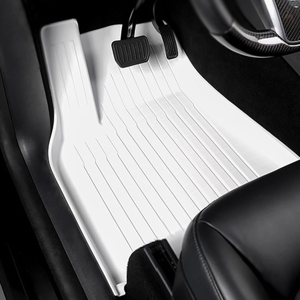 Floor Mats for Tesla 2019-2026 Model Y 5-Seat Floor Mats All Weather Durable TPE Anti-Slip Car Floor Liner Waterproof Custom Fit (White, Model Y)