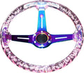 Car Steering Wheel,Universal 350mm/13.8 Inch Steering Wheel Deep Dish 6 Bolt Sports Drifting Steering Wheel with Horn Button and Screws for Most Vehicles,Pink Colorful