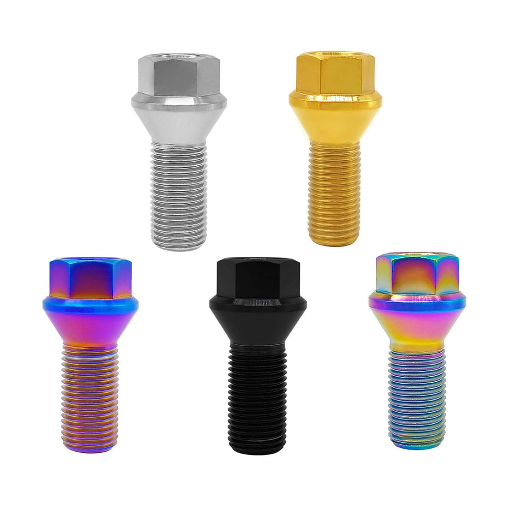 20 PCS RISON-Titanium M12/M14x1.5 Lug Bolts Shank 6AL4V Aerospace Grade Cone Seat Titanium Colorful Wheel Lug Bolts (M14x1.5x28mm, Burnt Blue)