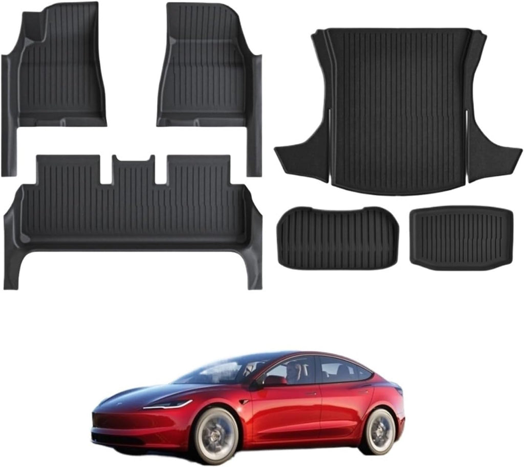 Floor Mats with Door Sill Protector Full Cover Floor Liners with Front Rear Cargo Liner,Compatible with Tesla Model 3 Highland 2024-2025(6PCS Floor Mats)