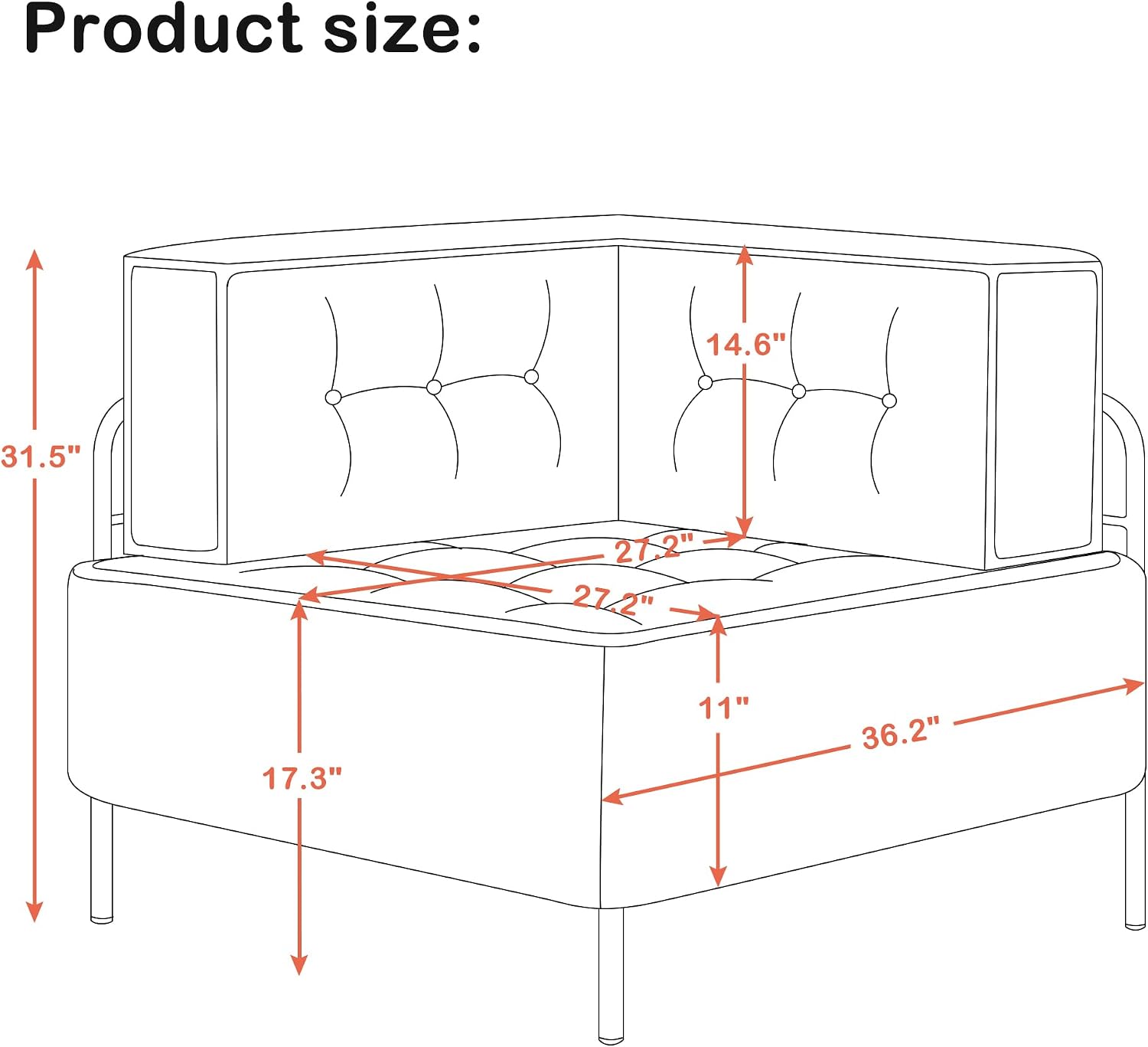 MCombo Modular Sofa Couch with Removable Cushion, Accent Sofa Chair, Upholstered Sofa for Living Room, Apartment, Office (Grey, Corner Seat)