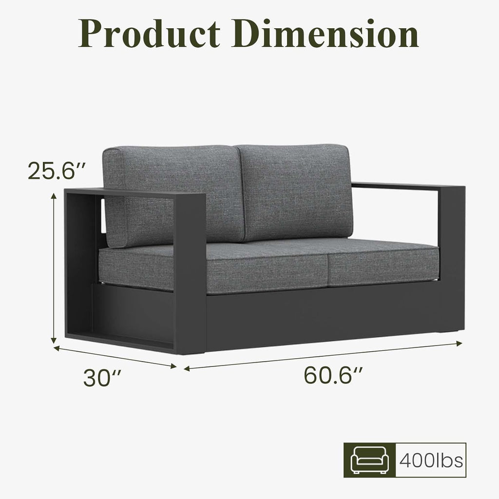 LayinSun Oversized Aluminum Outdoor Furniture, 1 Piece Patio Lovseat Sofa, Deep Seating and Upgraded 6-inch Cushions for Porch, Balcony, Deck