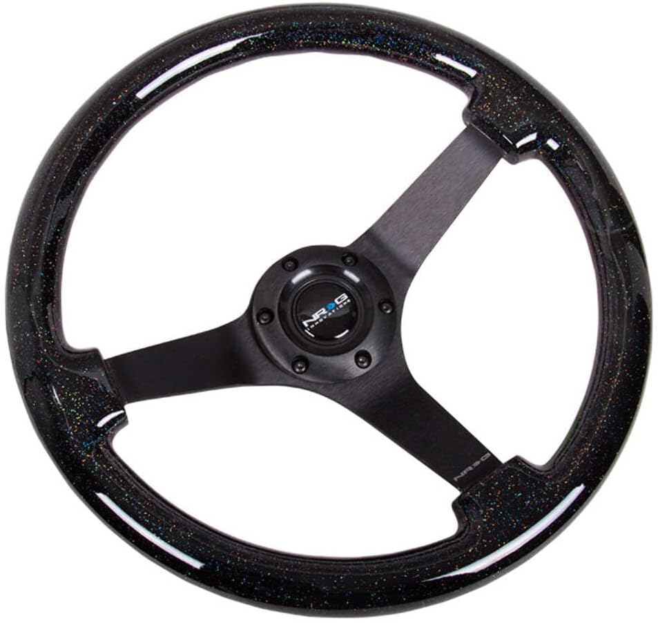 NRG Innovations NRG-RST-036BSB-BK Reinforced Steering Wheel - Classic Black Sparkled Wood Grain Wheel (3' Deep, 4mm), 350mm, 3 Solid Spoke Center in Black