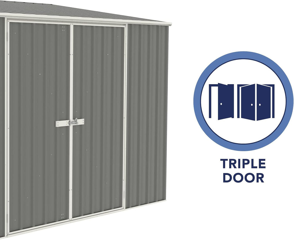 Absco Durango 5 Ft. x 10 Ft. Metal Storage Shed DIY Three Door Woodland Gray Galvanized Steel Bike Shed for Tools, Lawn & Garden Equipment, Outdoor Patio Furniture, Garden Lean to Shed Kit