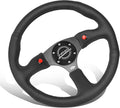 NRG Innovations NRG-RST-023D-R Reinforced Steering Wheel 350mm Sport Leather Racing (2.5' Deep) Comfort Grip, 4mm Matte Black Spoke with Leather Finish and Dual Button