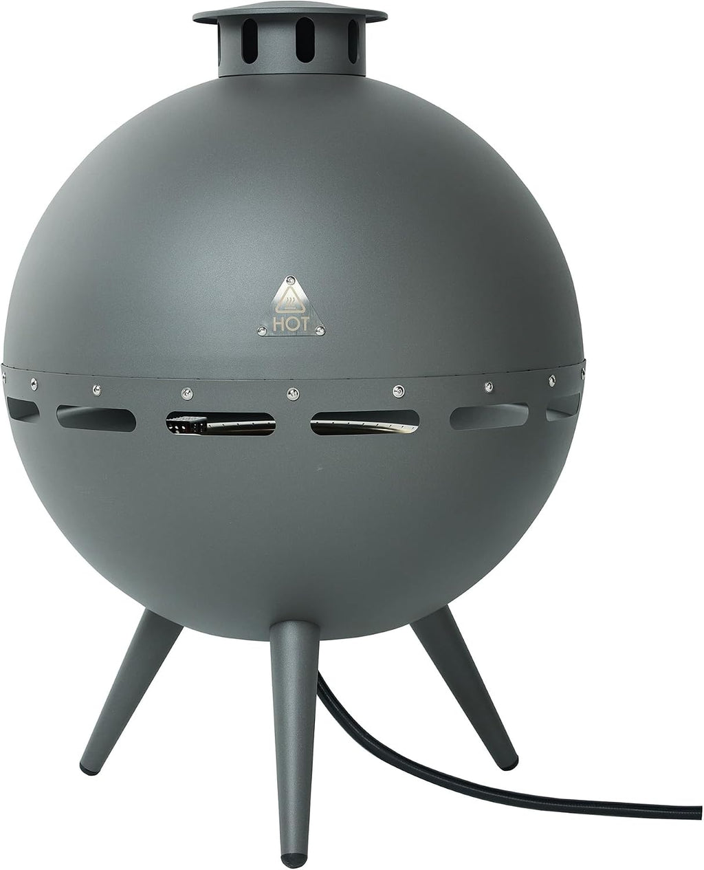 24-Inch Chimenea Outdoor Gas Fireplace, 55,000 BTU Propane Fire Pit with Lava Rocks and Rain Cover, Hemispherical 3-Legged Firepit, Gray