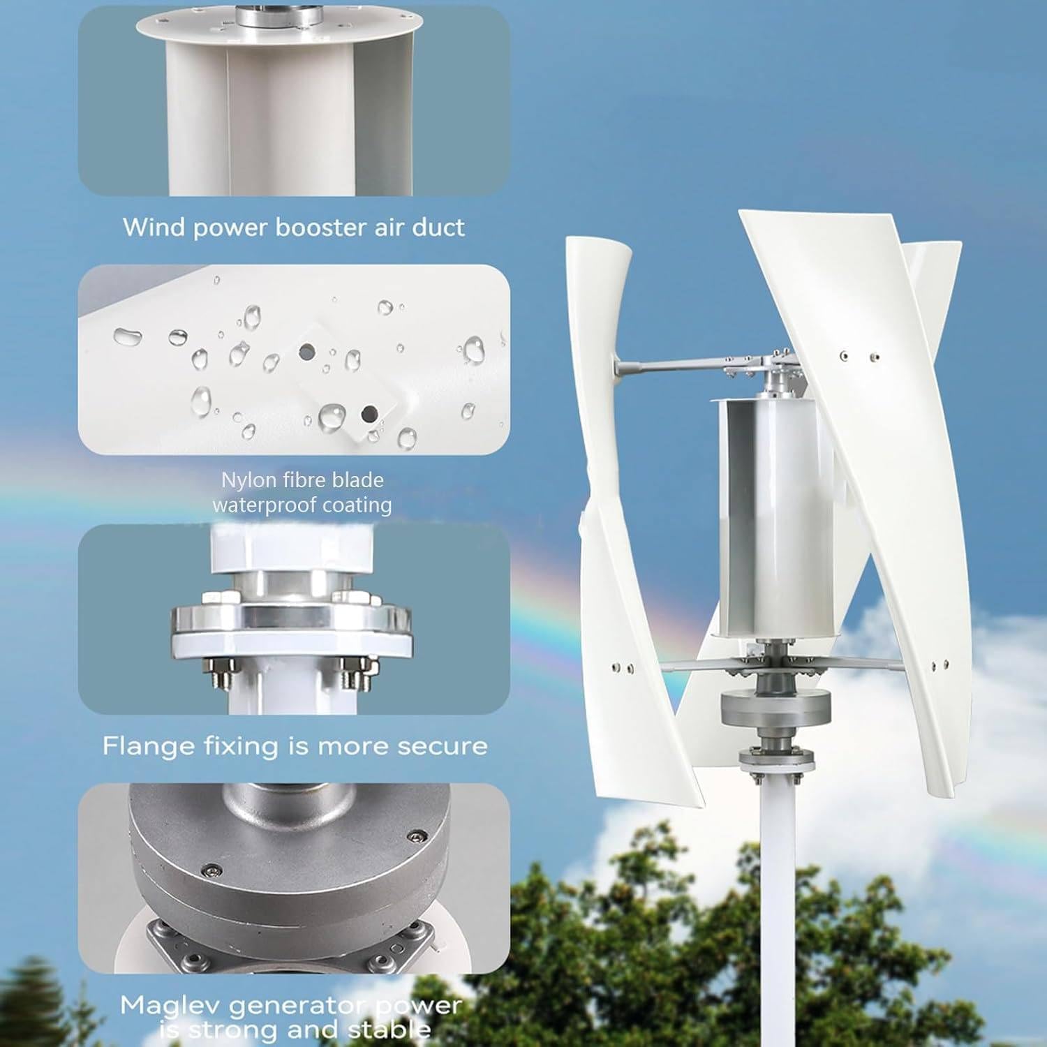 3000W Wind Turbine Generator - 12V, 24V, 48V, 220V Permanent Magnet Vertical Wind Generator Kit for Hybrid Wind Solar Systems