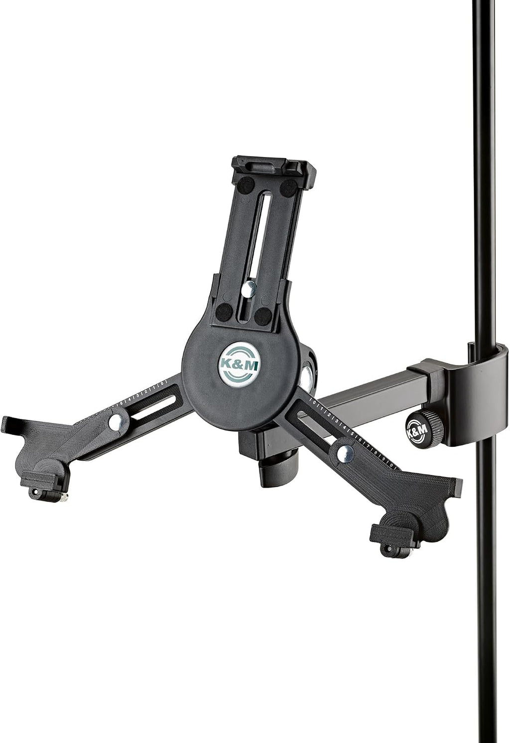 K&M Konig & Meyer 19791.016.55 Tablet/iPad Holder for Microphone Stand - Switch from Landscape to Portrait - Professional Grade for all Musicians - Studio or Remote Home Use - German Made - Black