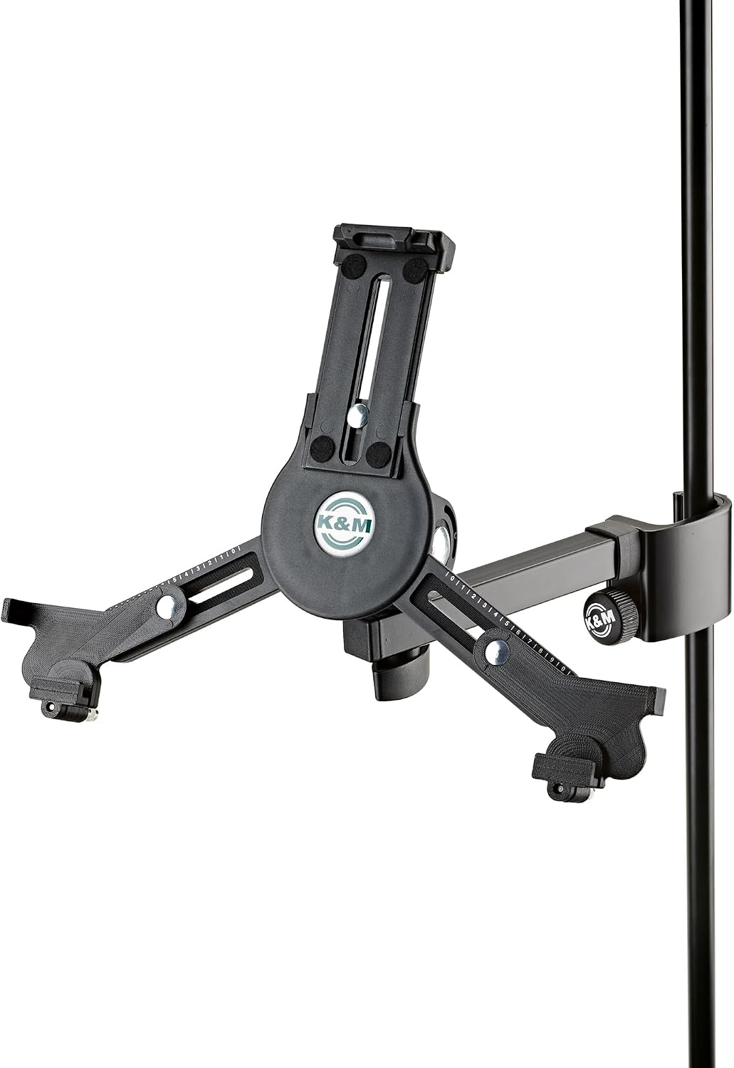 K&M Konig & Meyer 19791.016.55 Tablet/iPad Holder for Microphone Stand - Switch from Landscape to Portrait - Professional Grade for all Musicians - Studio or Remote Home Use - German Made - Black
