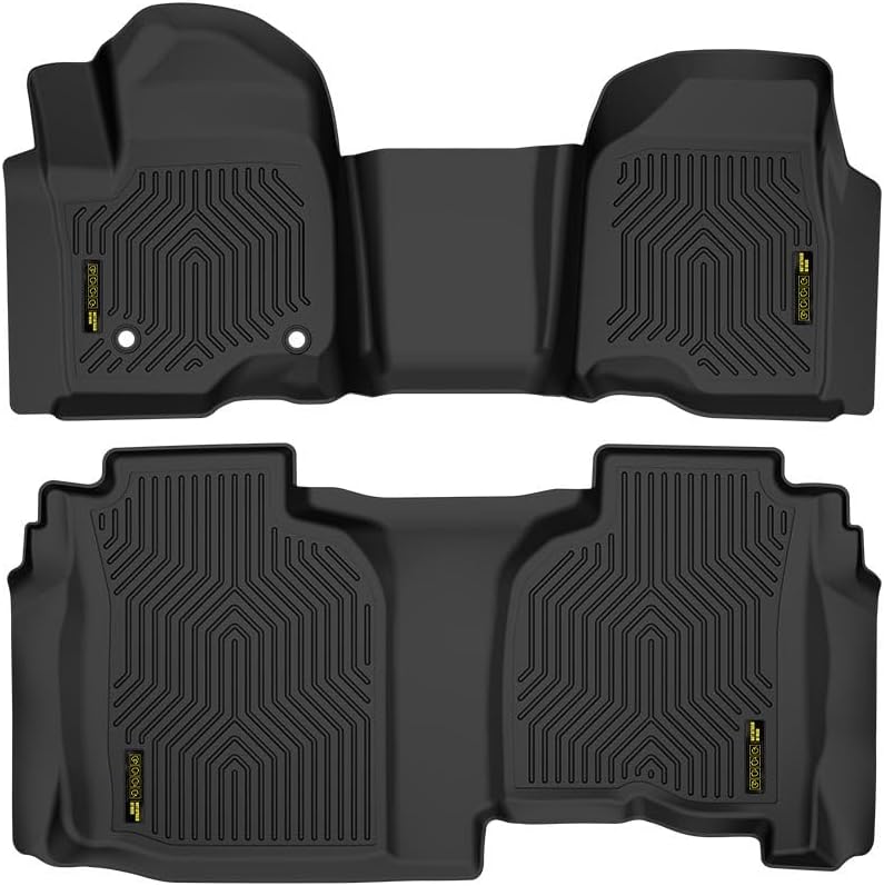 ALLGOOD TPE 2PCS All Weather Car Floor Mats Compatible with Chevy Silverado/GMC Sierra 1500 Double Cab 2019 2020 2021 2022 2023 2024 1st & 2nd Row Floor Liners for Car Black