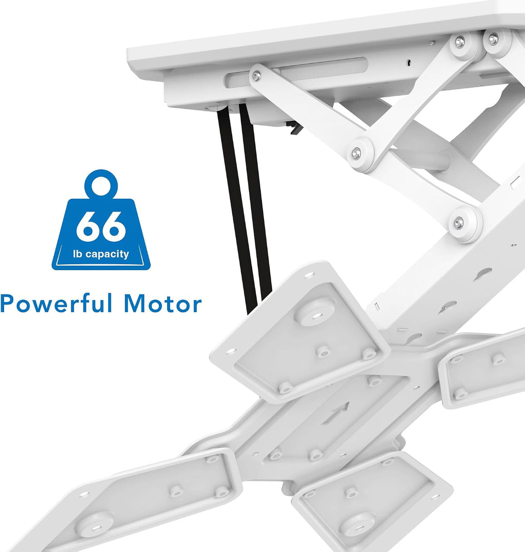 Mount-It! Motorized Ceiling TV Mount with Remote, Electric Flip Down Fold Up Pitched Roof Mount Fits 32, 37, 40, 47, 50 and 55 Inch Flat Screen TVs and Monitors, White