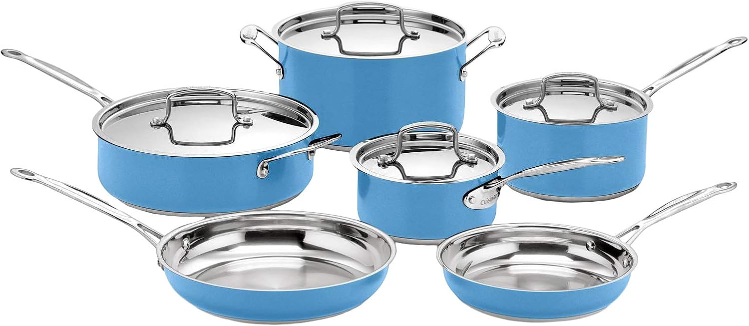 Cuisinart Stainless Steel Chef's Classic 10-Piece Cookware Set, Sky Blue