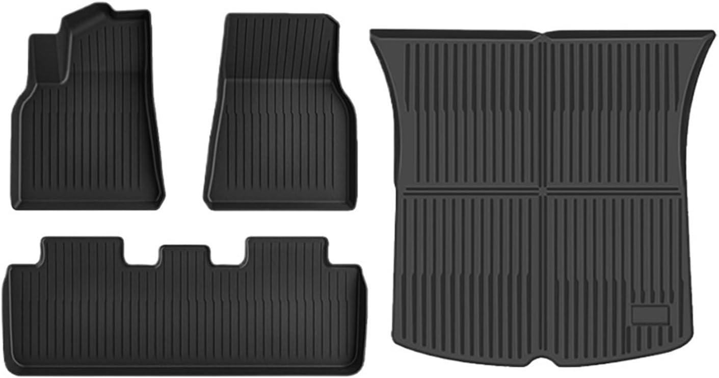 NovaAcc 2025 2024 Floor Mats Cargo Liners Compatible with Tesla Model Y 3 Highland 5-Seat All Weather TPE Cargo Trunk Mats Accessories(Model Y 2025 4PCS)