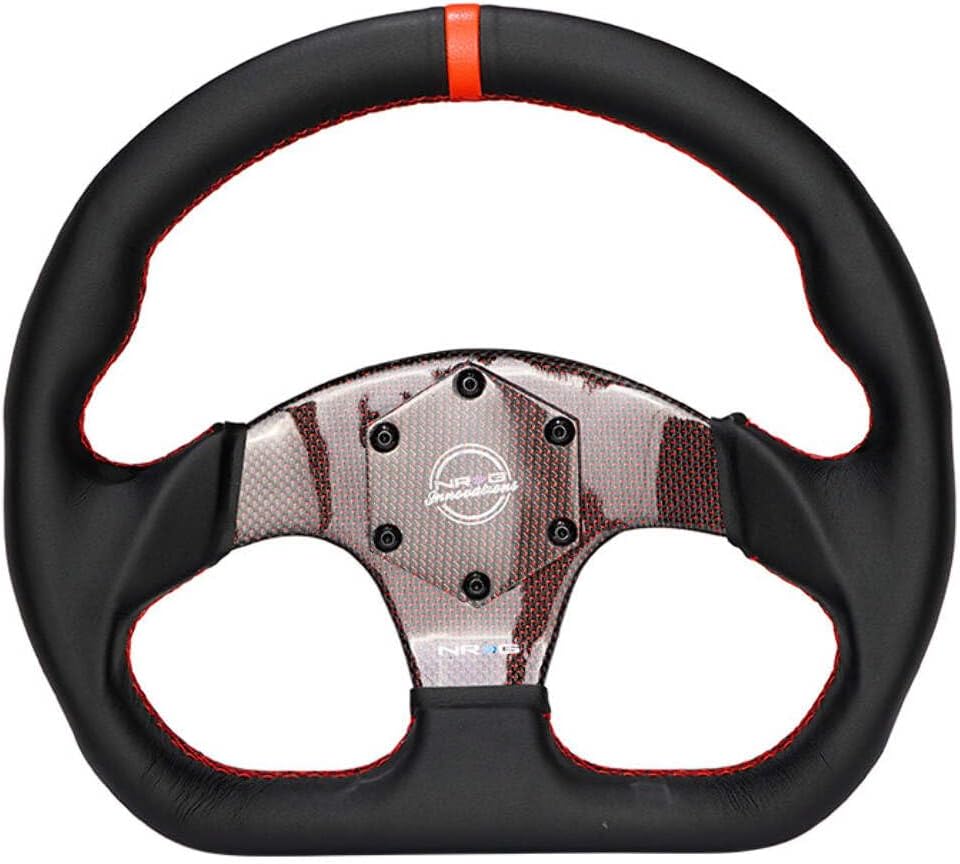NRG Innovations NRG-RST-024CF-RD Carbon Fiber Steering Wheel 320mm, Red Carbon Fiber Center with Red Stitch Red Center Mark, Flat Bottom