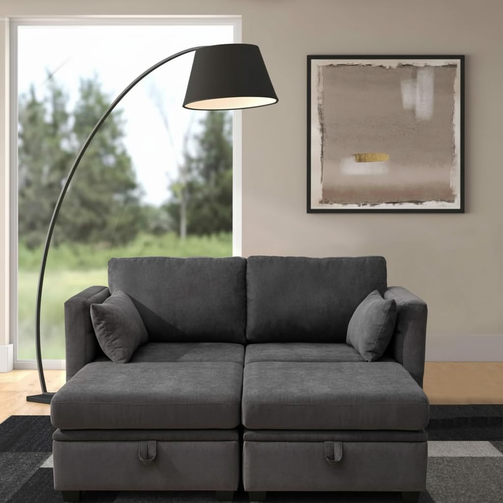 Loveseat with Storage Seats Modular Sectional Small Couch for Small Spaces with Reclining Arms and Backs 2 Seater Couch with 2 Ottoman Mini Sofa Love Seat for Bedroom,Dorm Room, Living Room(Grey)