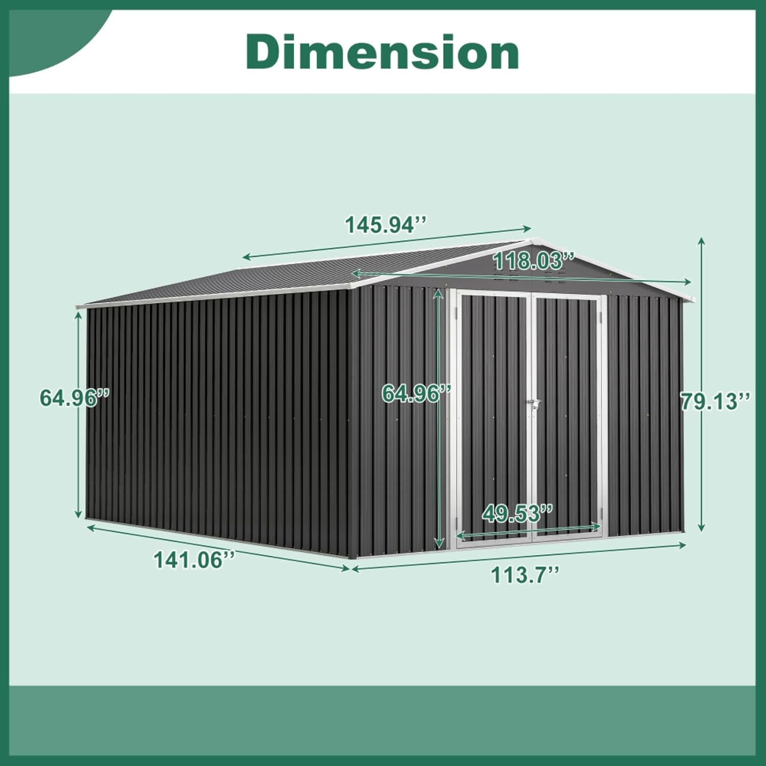 Outdoor Storage Shed 10x12 FT, Metal Tool Shed with Lockable Doors & Reinforced Frame, Large Waterproof Garden Shed for Backyard, Lawn Mower, Patio Furniture - Includes Padlock & Gloves, Black