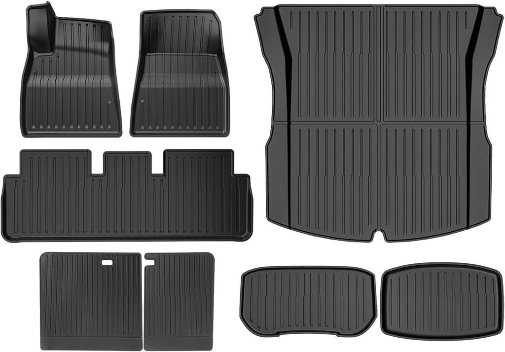 Compatible with Tesla Model 3 Highland 2024 Floor Mats and Cargo Liner Waterproof Anti-Slip Trunk Mat TPE Backrest Pads Accessories(4PCS Set)