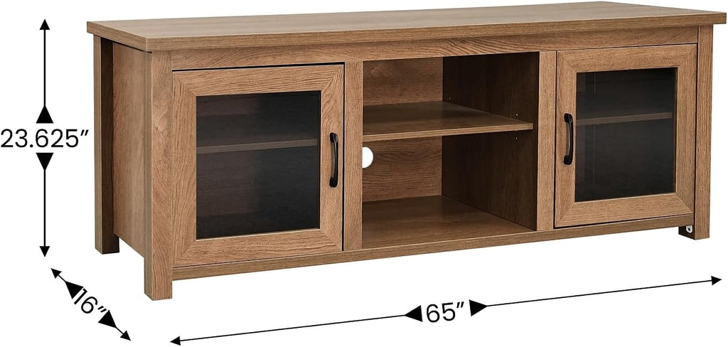 Flash Furniture Sheffield TV Stand for up to 80' TVs - Modern Walnut Finish & Full Glass Doors - 65' Engineered Wood Frame - 3 Height Adjustable Shelves