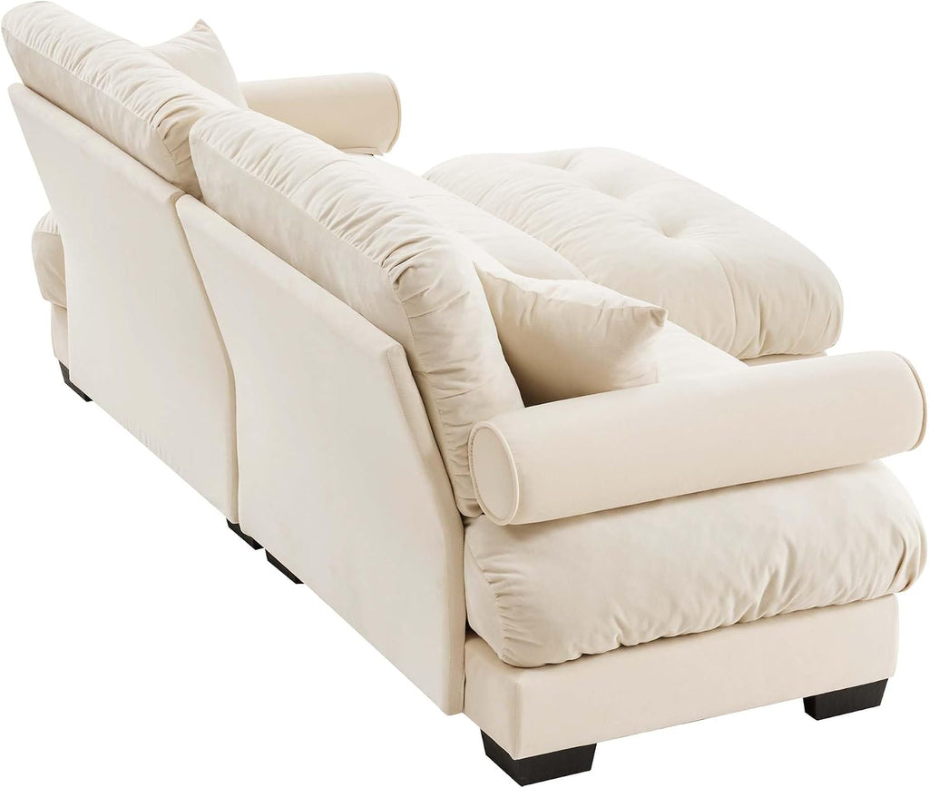 93.7' Loveseat Sofa Modular Sectional Sofa, 2 Seater Modern Cloud L Shaped Couch, Oversized Sectional Couches for Living Room, Comfy Velvet Sofas Deep Seat Couch with 4 Pillows, Cream