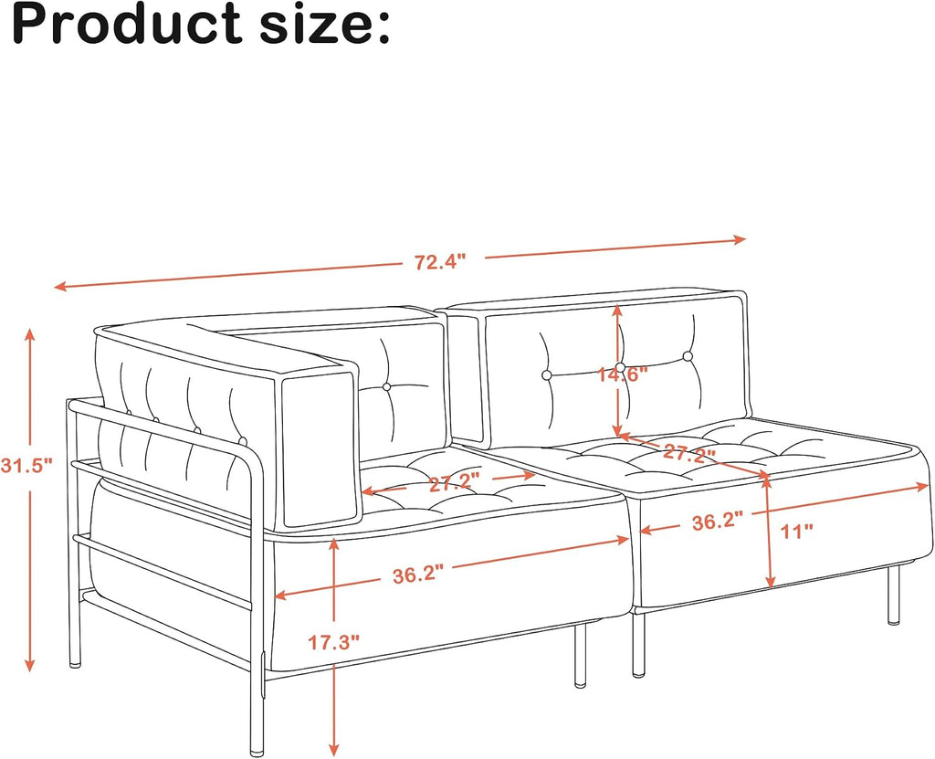 MCombo Modular Sofa Couch with Removable Cushion, Accent Sofa Chair, Upholstered Sofa for Living Room, Apartment, Office (Blue, Two Seats)