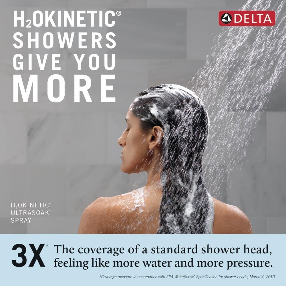 Delta Faucet Trinsic 14 Series Single-Function Tub and Shower Trim Kit with Single-Spray H2Okinetic Shower Head, Matte Black T14459-BL (Valve Not Included)